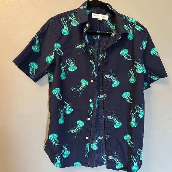 Old Navy Blue and Green Casual Button Down Shirt - Picture 2 of 3